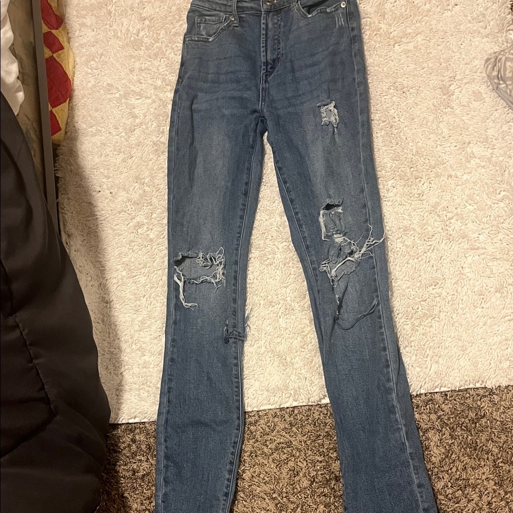Fashion Nova Ripped Blue Skinny Jeans